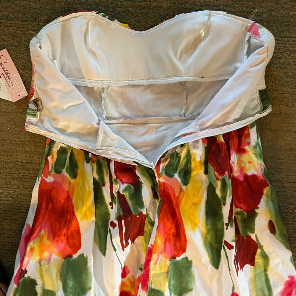 SPEECHLESS Strapless Dress Multicolor watercolor Floral Print Size 13 - Picture 4 of 10